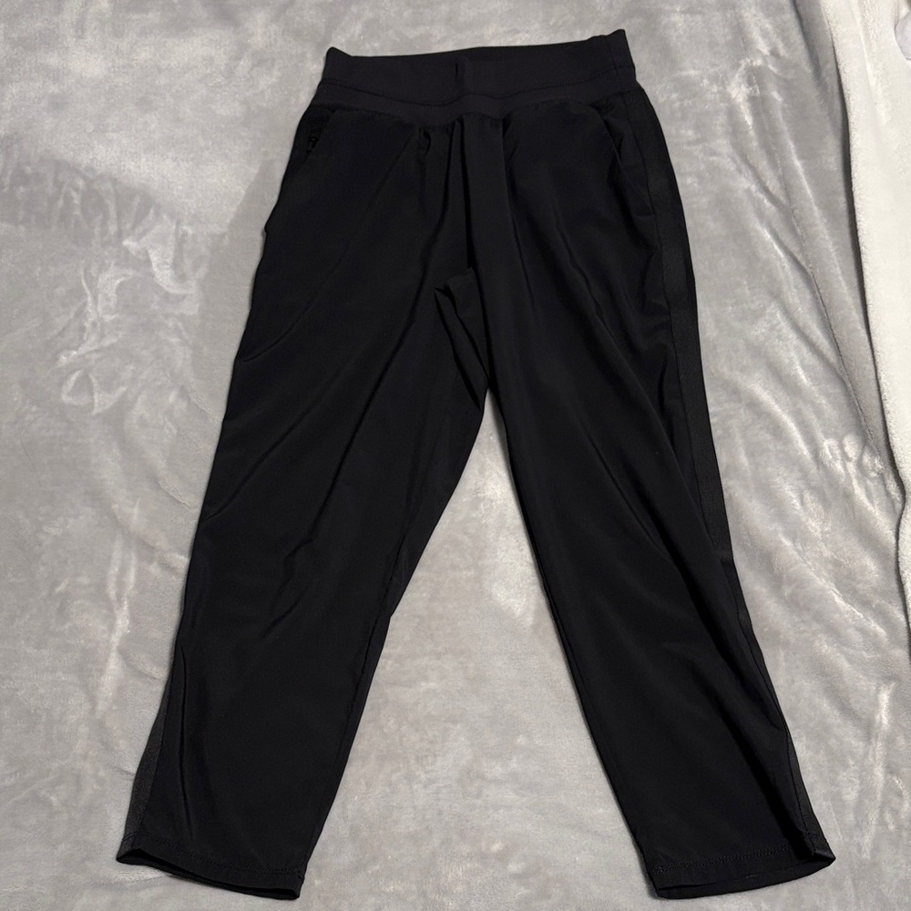 Athleta Black Nolita Slim Tapered Cropped Athletic Pants with Tuxedo Stripe